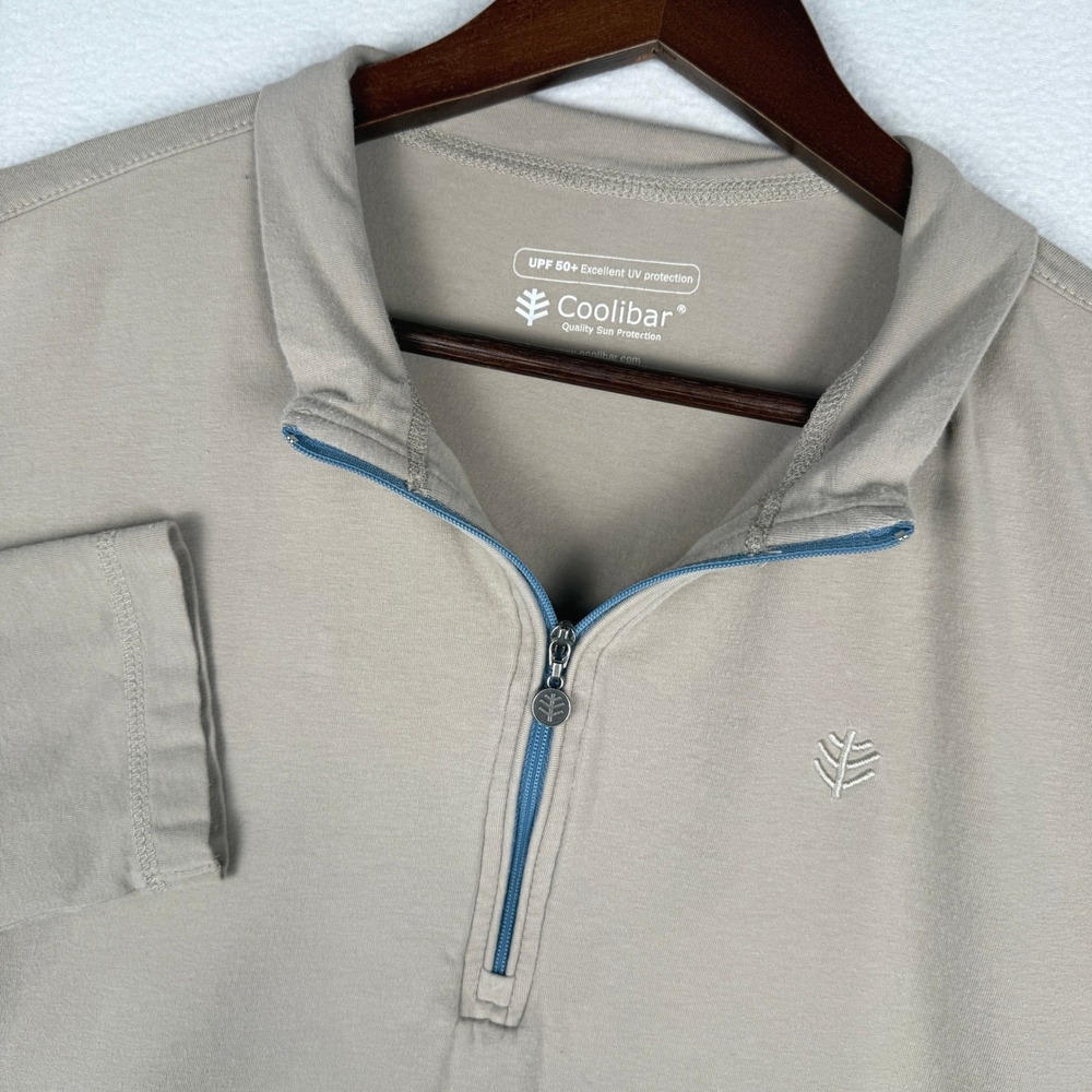 Coolibar Sonora 1/4 Zip Pullover Mens Large Tan UPF 50+ Long Sleeve Sun Shirt